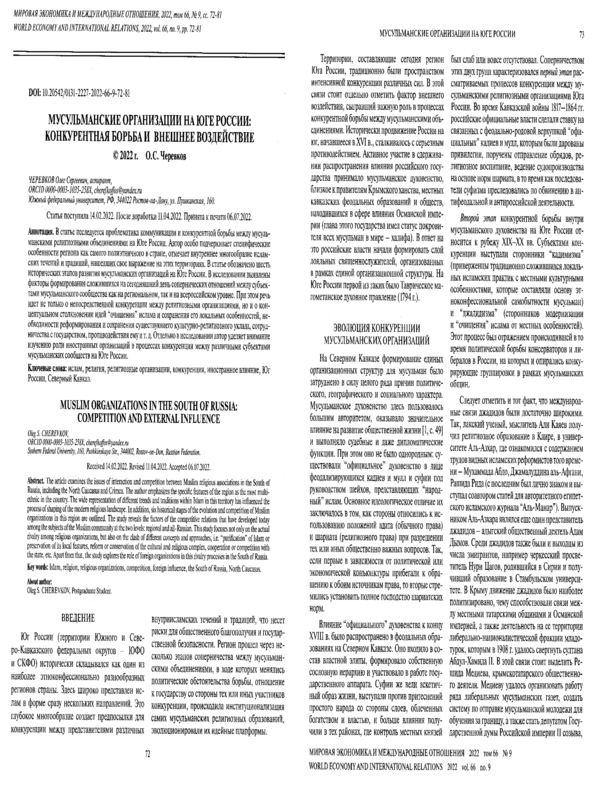 Мусульманские организации на Юге России: конкурентная борьба и внешнее воздействие
