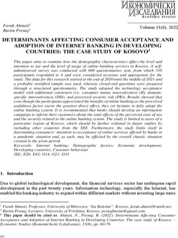 Determinants Affecting Consumer Acceptance and Adoption of Internet Banking in Developing Countries: The case study of Kosovo