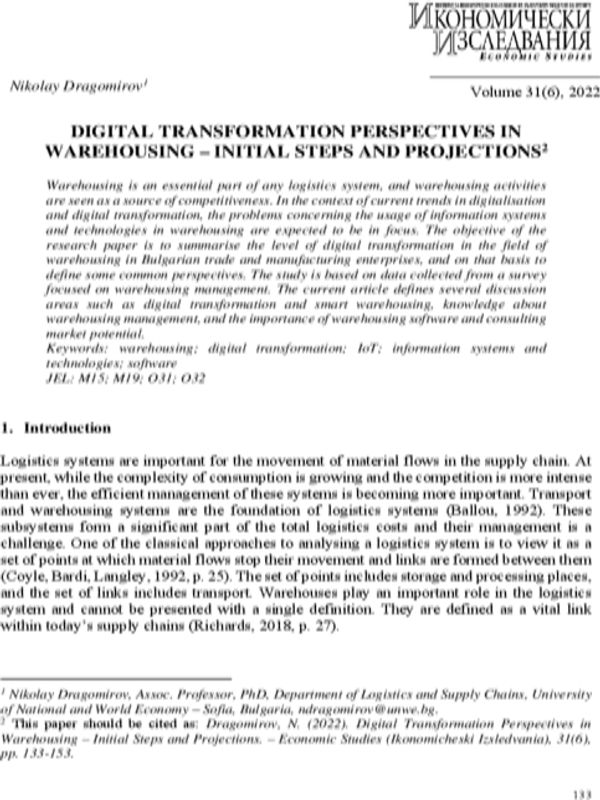 Digital Transformation Perspectives in Warehousing – Initial Steps and Projections
