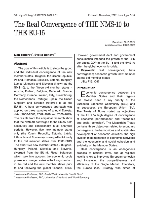 The Real Convergence of THE NMS-10 to the EU-15