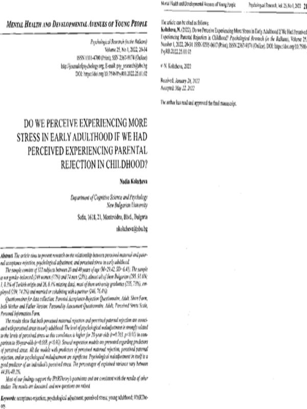 Do we Perceive Experiencing More Stress in Early Adulthood if We Had Perceived Experiencing Parental Rjection in Childhood?