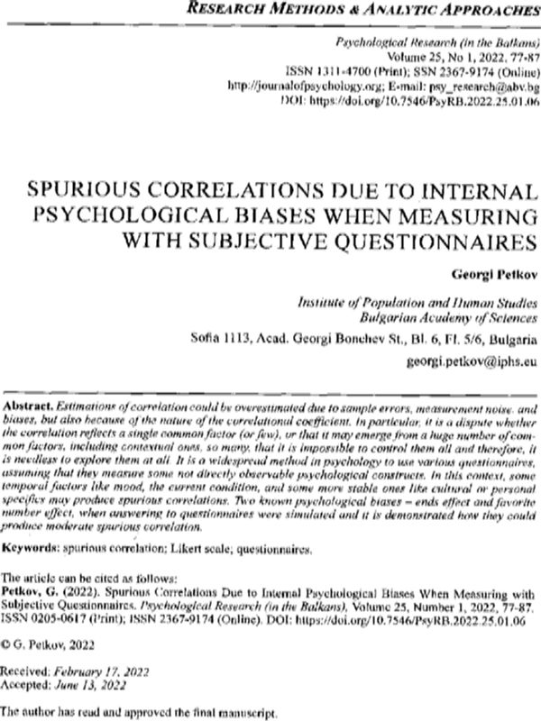 Spurious Correlations Due to Internal Psychological Biases When Measuring with Subjective Questionnaires