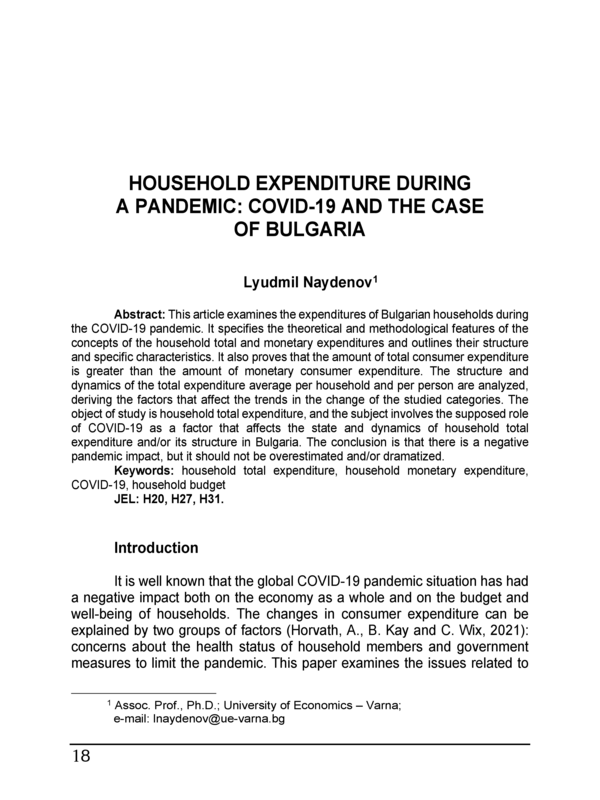 Household Expenditure During a Pandemic: Covid-19 and the Case of Bulgaria