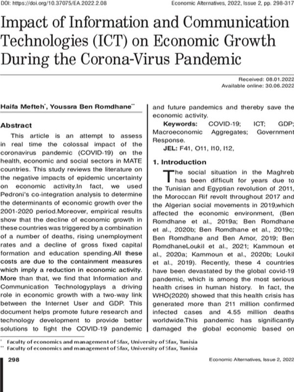Impact of Information and Communication Technologies (ICT) on Economic Growth During the Corona-Virus Pandemic