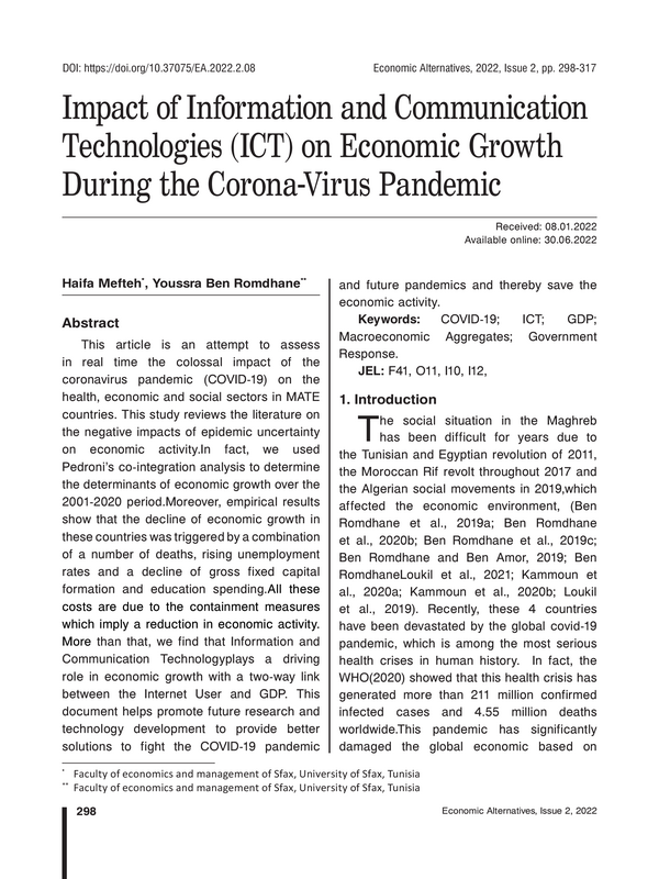 Impact of Information and Communication Technologies (ICT) on Economic Growth During the Corona-Virus Pandemic