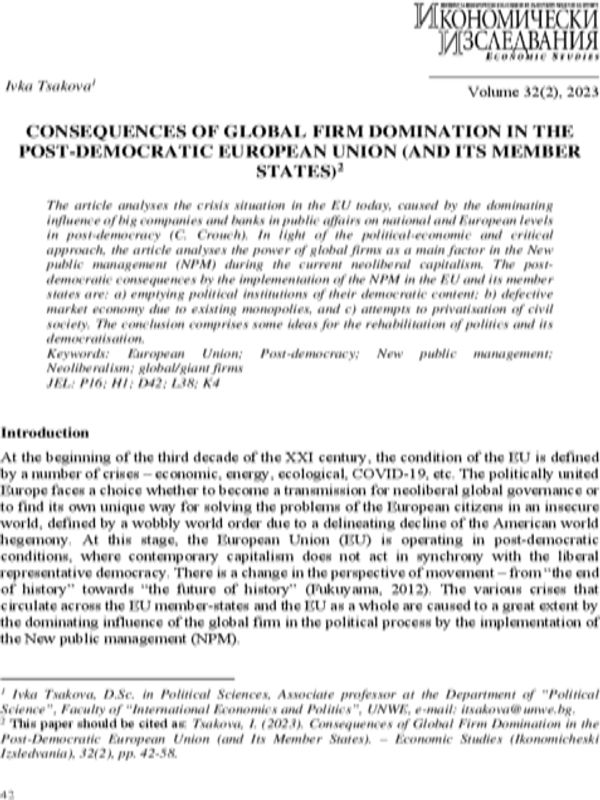 Consequences of Global Firm Domination in the Post-Democratic European Union (and Its Member States)