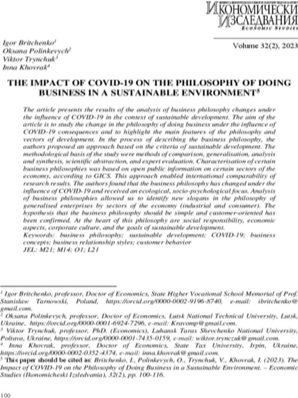 The Impact of Covid-19 on the Philosophy of Doing Business in a Sustainable Environment