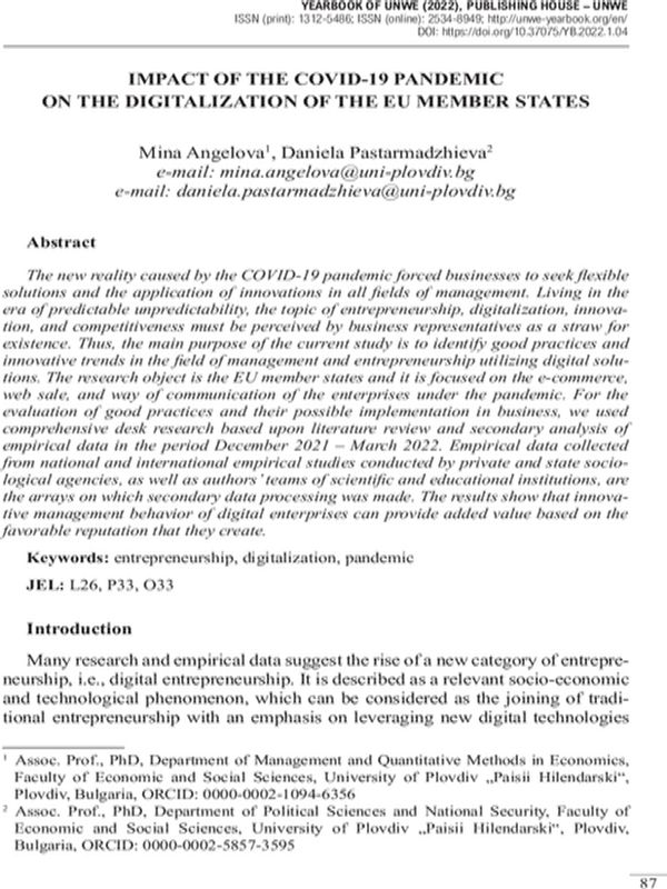Impact of the Covid-19 Pandemic on the Digitalization of The EU Member States