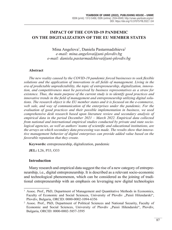 Impact of the Covid-19 Pandemic on the Digitalization of The EU Member States