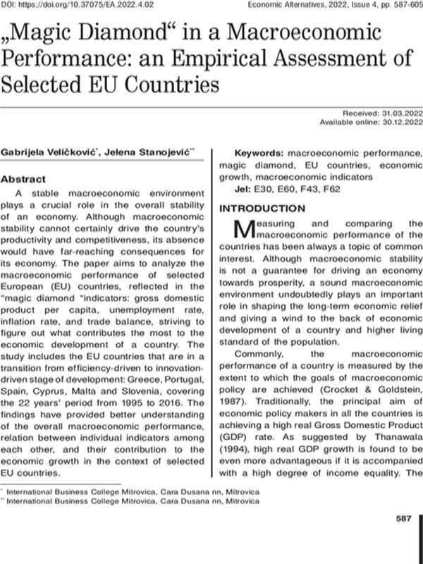 “Magic Diamond” in a Macroeconomic Performance: an Empirical Assessment of Selected EU Countries
