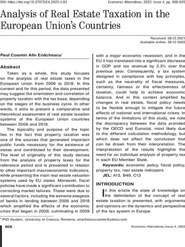 Analysis of Real Estate Taxation in the European Union’s Countries
