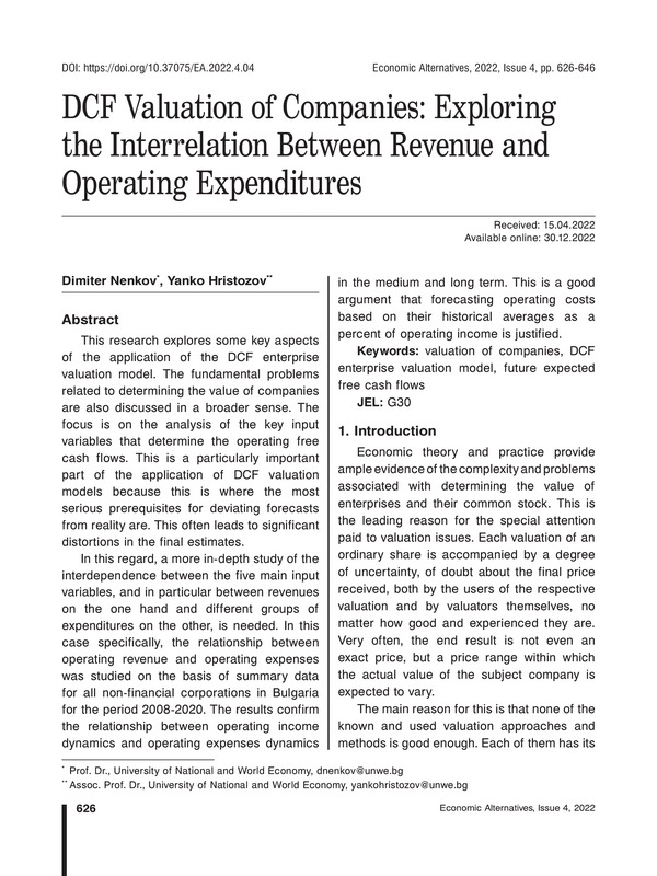 DCF Valuation of Companies: Exploring the Interrelation Between Revenue and Operating Expenditures