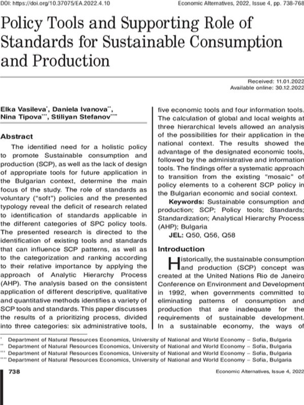 Policy Tools and Supporting Role of Standards for Sustainable Consumption and Production