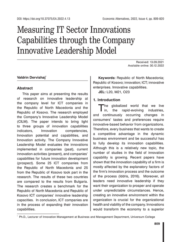 Measuring IT Sector Innovations Capabilities through the Company Innovative Leadership Model