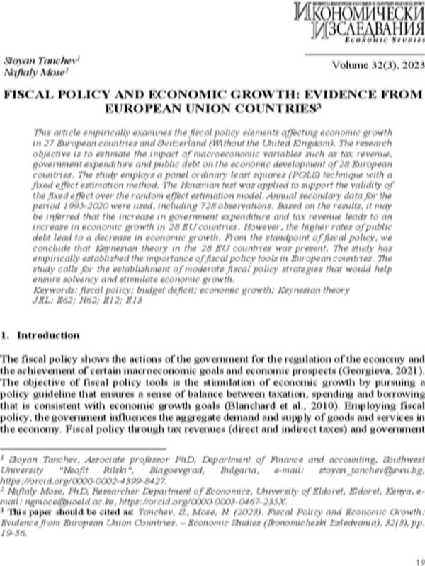 Fiscal Policy and Economic Growth: Evidence from European Union Countries