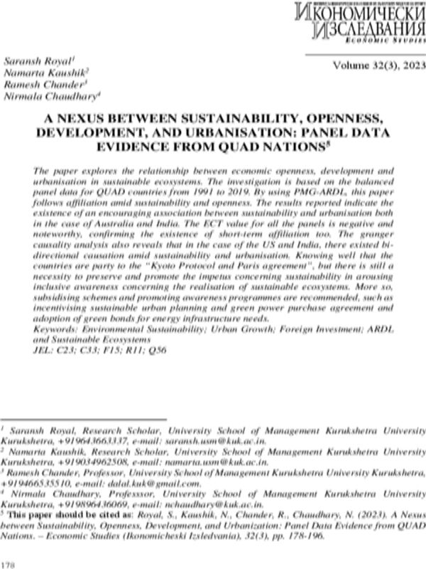 A Nexus between Sustainability, Openness, Development., and Urbanization: Panel Data Evidence from QUAD Nations