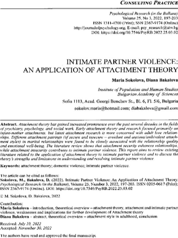 Intimate Partner Violence: An Application of Attachment Theory