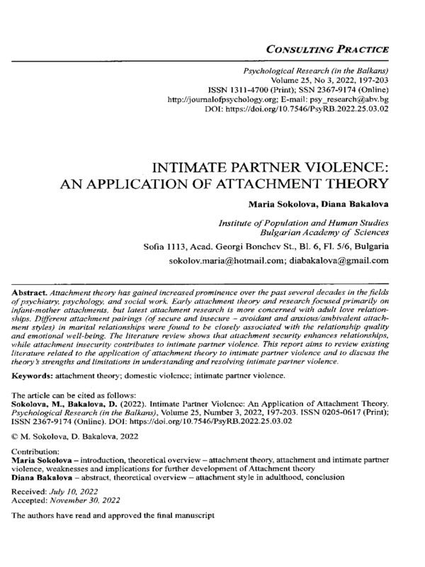 Intimate Partner Violence: An Application of Attachment Theory