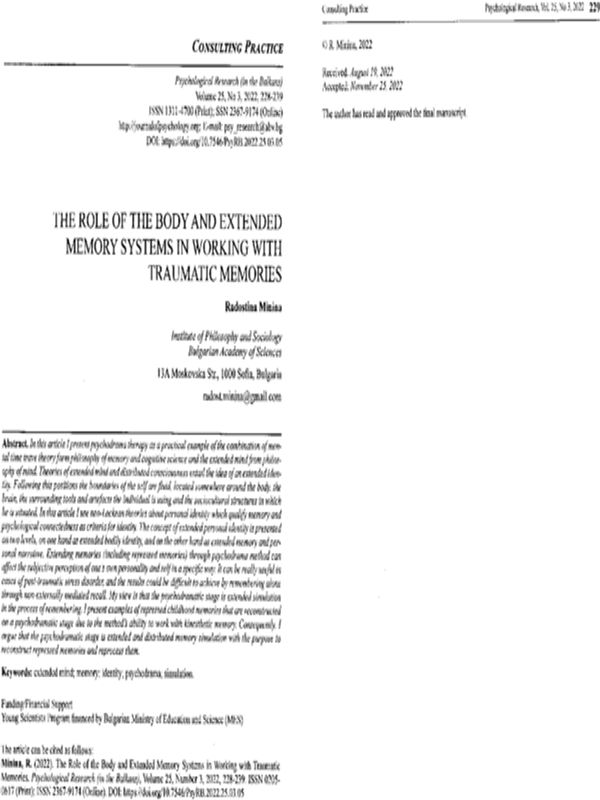 The Role of the Body and Extended Memory Systems in Working With Traumatic Memories