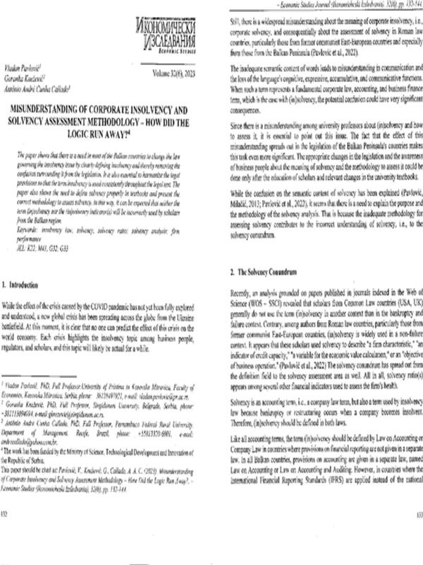 Misunderstanding of Corporate Insolvency and Solvency Assessment Methodology - How Did the Logic Run Away?