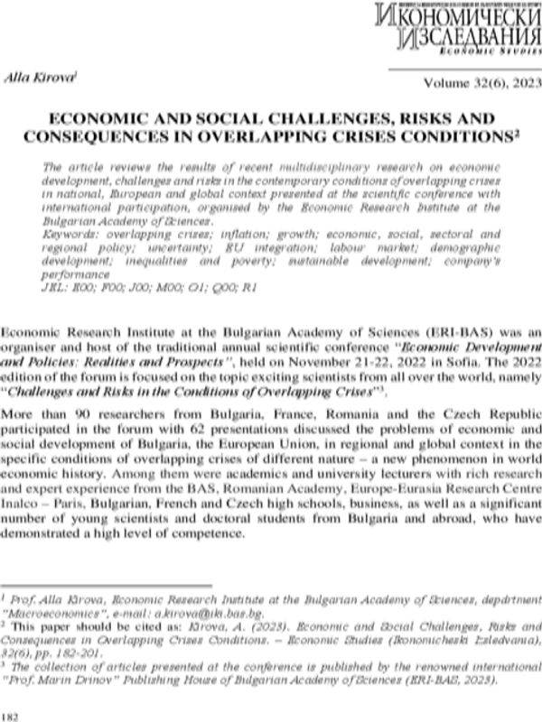 Economic and Social Challenges, Risks and Consequences in Overlapping Crises Conditions