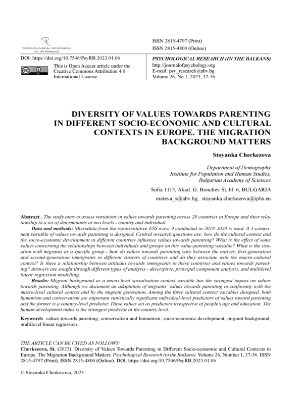 Diversity of Values Towards Parenting in Different Socio-Economic and Cultural Contexts in Europe. The Migration Background Matters