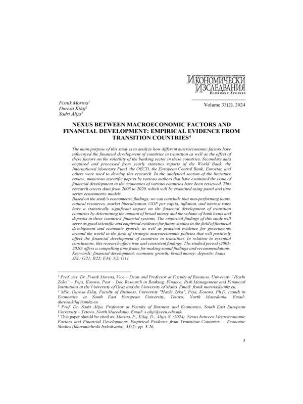 Nexus between Macroeconomic Factors and Financial Development: Empirical Evidence from Transition Countries