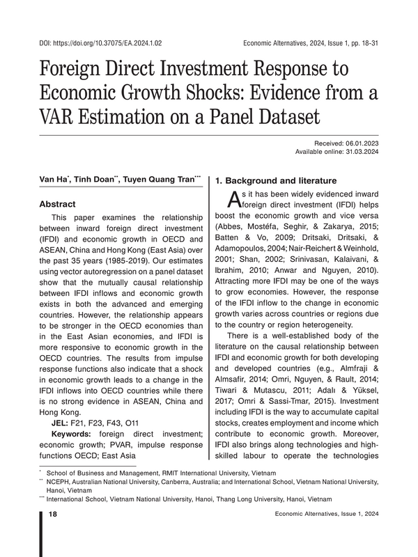 Foreign Direct Investment Response to Economic Growth Shocks: Evidence from a VAR Estimation on a Panel Dataset