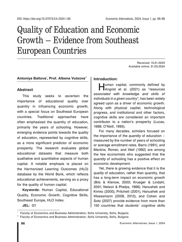 Quality of Education and Economic Growth – Evidence from Southeast European Countries