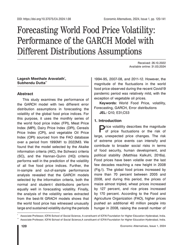 Forecasting World Food Price Volatility: Performance of the GARCH Model with Different Distributions Assumptions