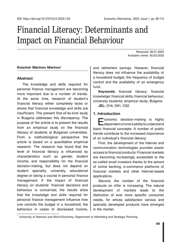 Financial Literacy: Determinants and Impact on Financial Behaviour