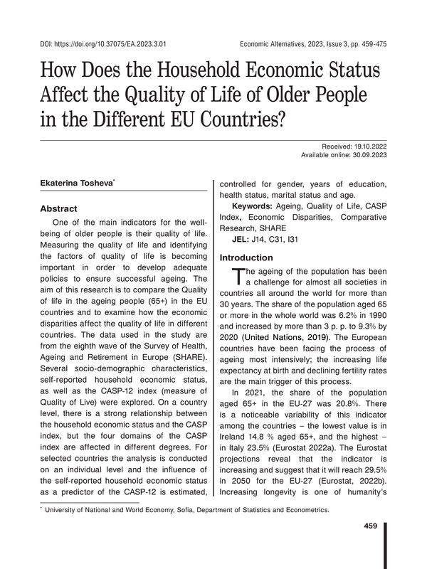 How Does the Household Economic Status Affect the Quality of Life of Older People in the Different EU Countries?