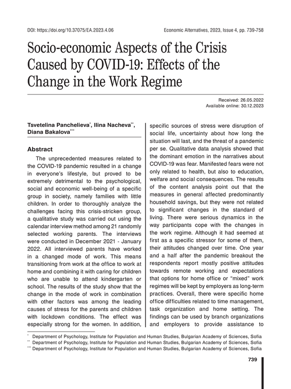 Socio-economic Aspects of the Crisis Caused by COVID-19: Effects of the Change in the Work Regime