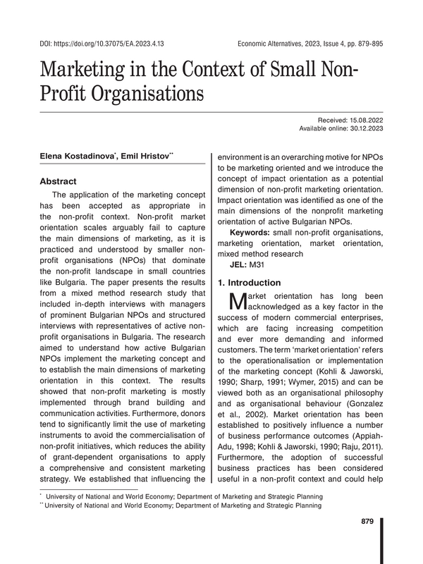 Marketing in the Context of Small Non- Profit Organisations