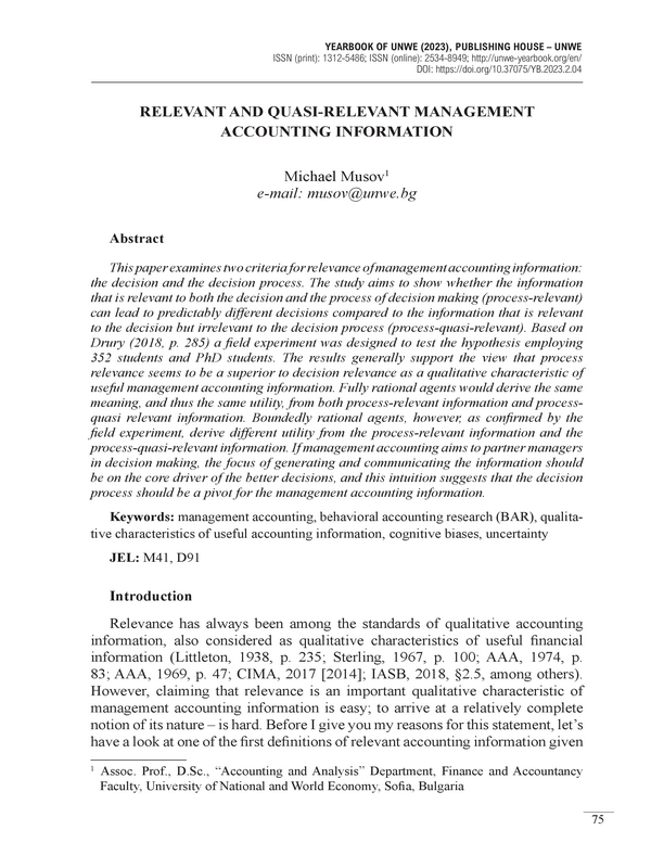 Relevant and Quasi-Relevant Management Accounting Information