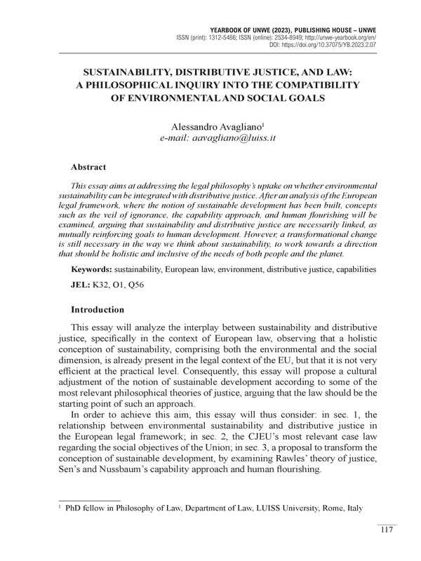 Sustainability, Distributive Justice, and Law: A Philosophical Inquiry into the Compatibility of Environmental and Social Goals