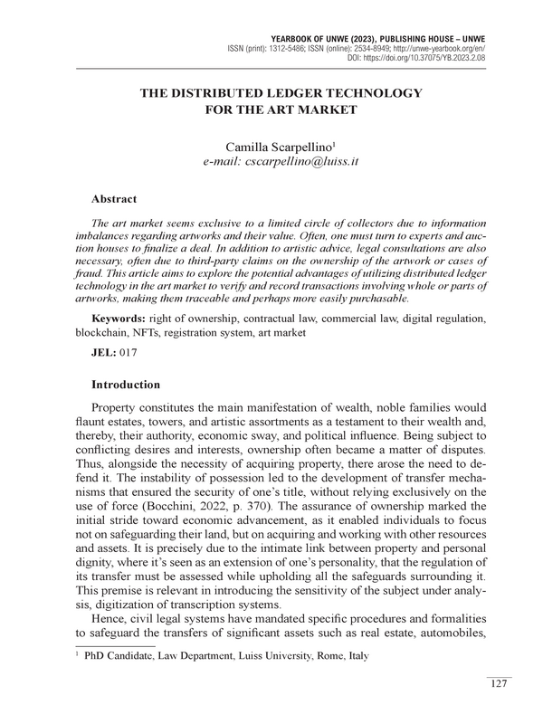 The Distributed Ledger Technology for the Art Market