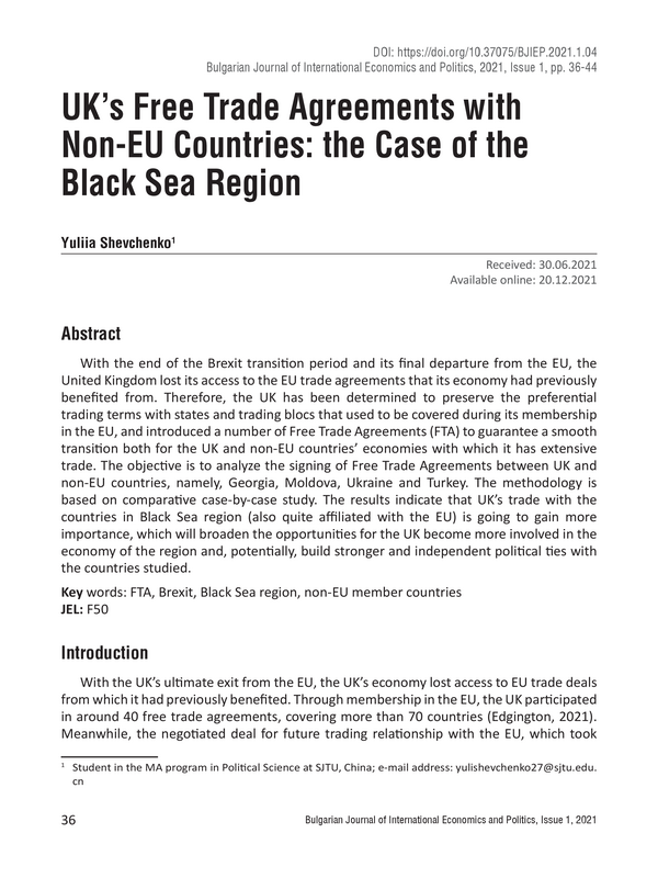 UK’s Free Trade Agreements with Non-EU Countries: the Case of the Black Sea Region