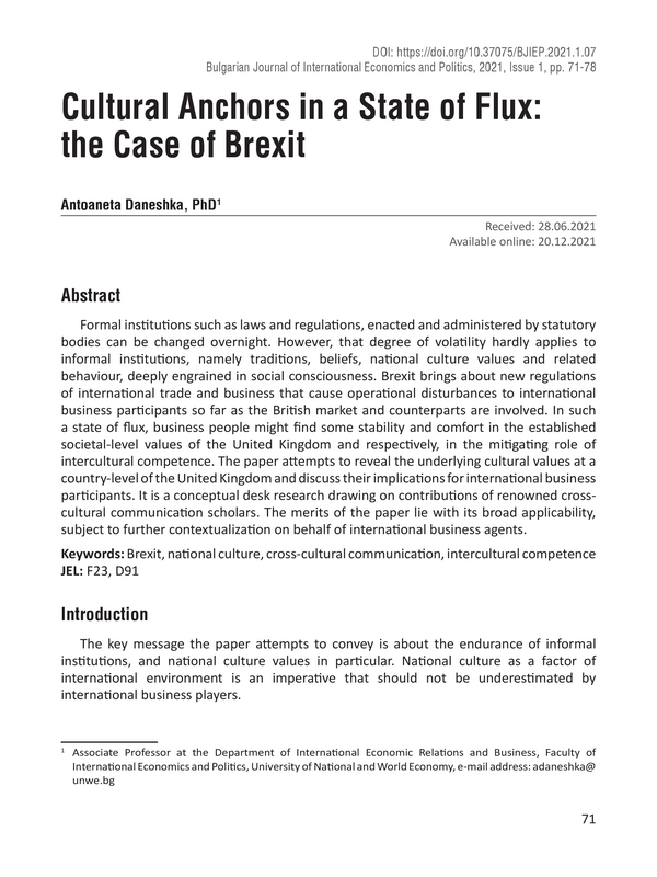 Cultural Anchors in a State of Flux: the Case of Brexit