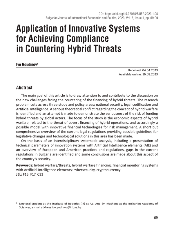 Application of Innovative Systems for Achieving Compliance in Countering Hybrid Threats