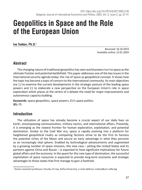 Geopolitics in Space and the Role of the European Union