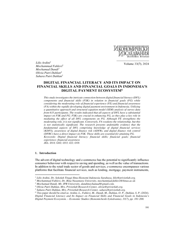 Digital Financial Literacy and Its Impact on Financial Skills and Financial Goals in Indonesia’s Digital Payment Ecosystem