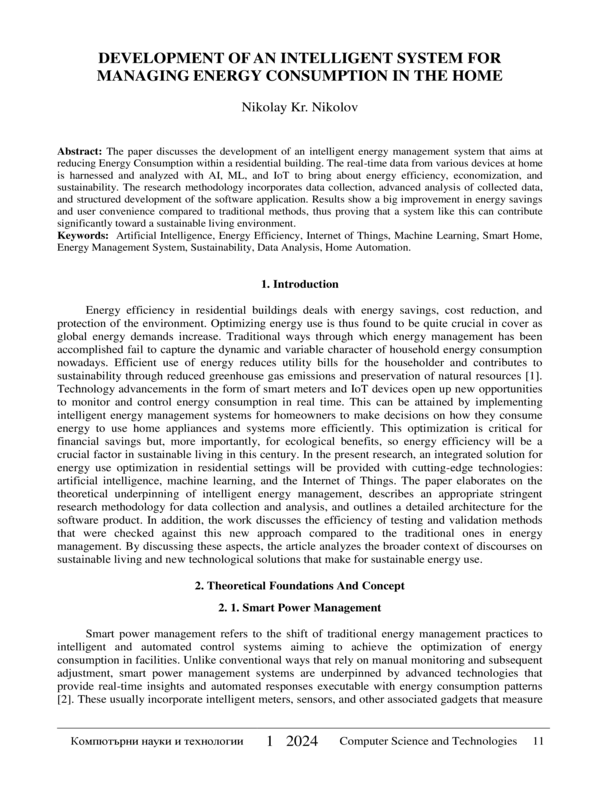 Development of an Intelligent System for Managing Energy Consumption in the Home