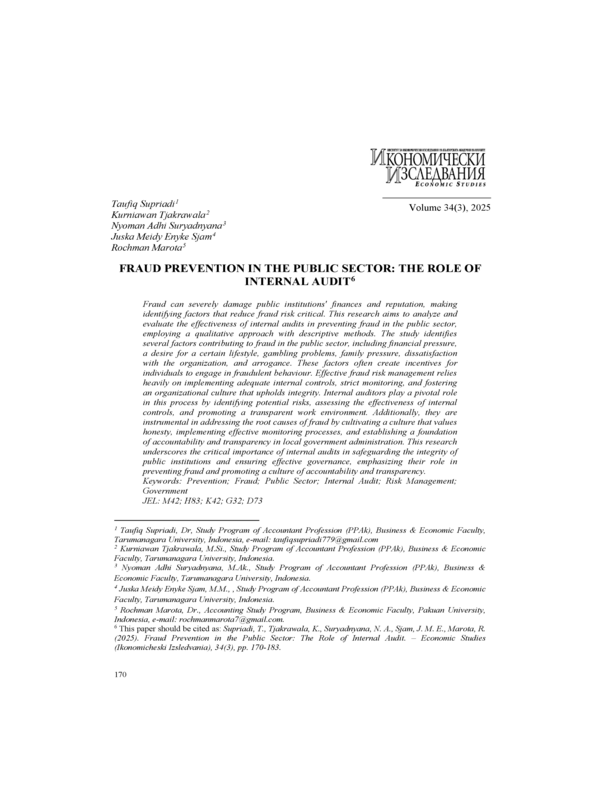 Fraud Prevention in the Public Sector: The Role of Internal Audit