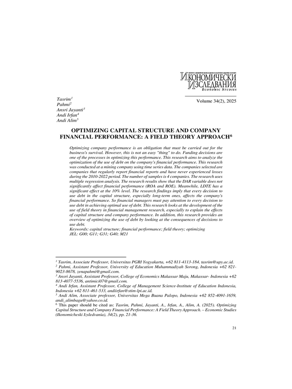 Optimizing Capital Structure and Company Financial Performance: A Field Theory Approach