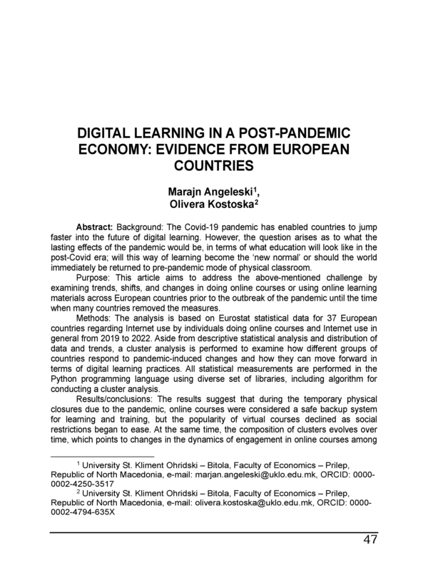 Digital Learning in a Post-Pandemic Economy: Evidence from European Countries