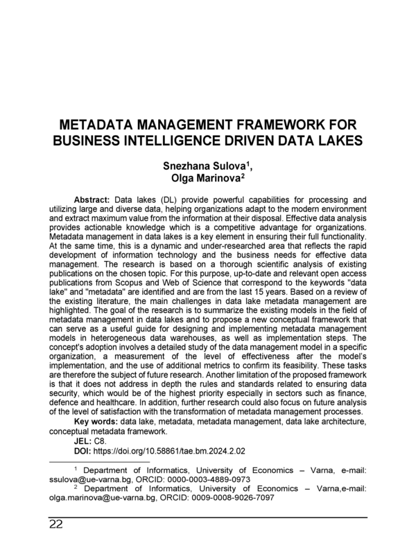Metadata Management Framework for Business Intelligence Driven Data Lakes