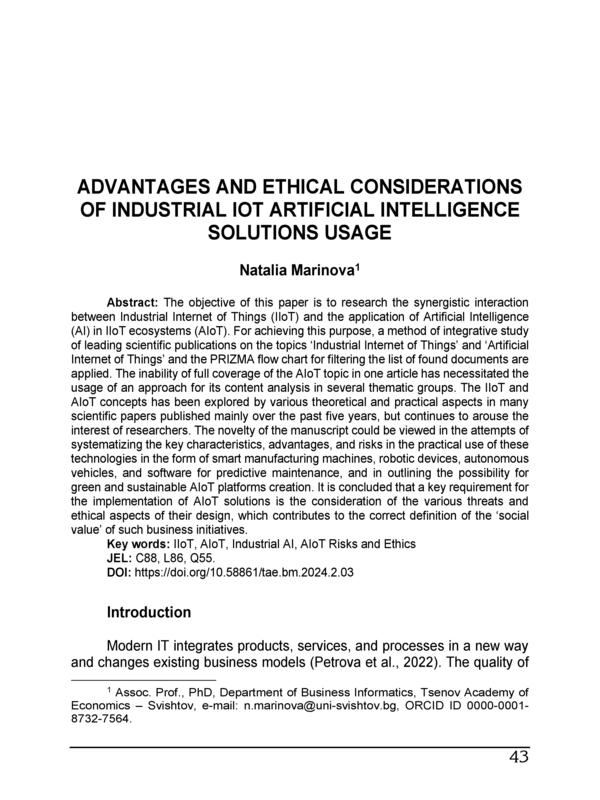 Advantages and Ethical Considerations of Industrial IOT Artificial Intelligence Solutions Usage