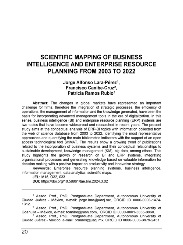 Scientific Mapping of Business intelligence and Enterprise Resource Planning from 2003 to 2022