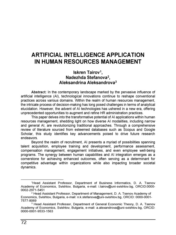 Artificial Intelligence Application in Human Resources Management